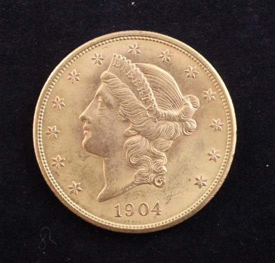 A USA 1904 gold 20 dollars,